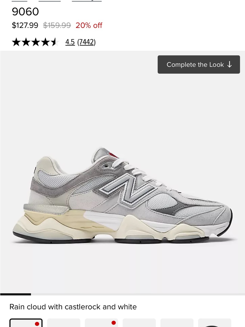 New Balance 9060 Sneaker in Rain Cloud/White with Castlerock Accents